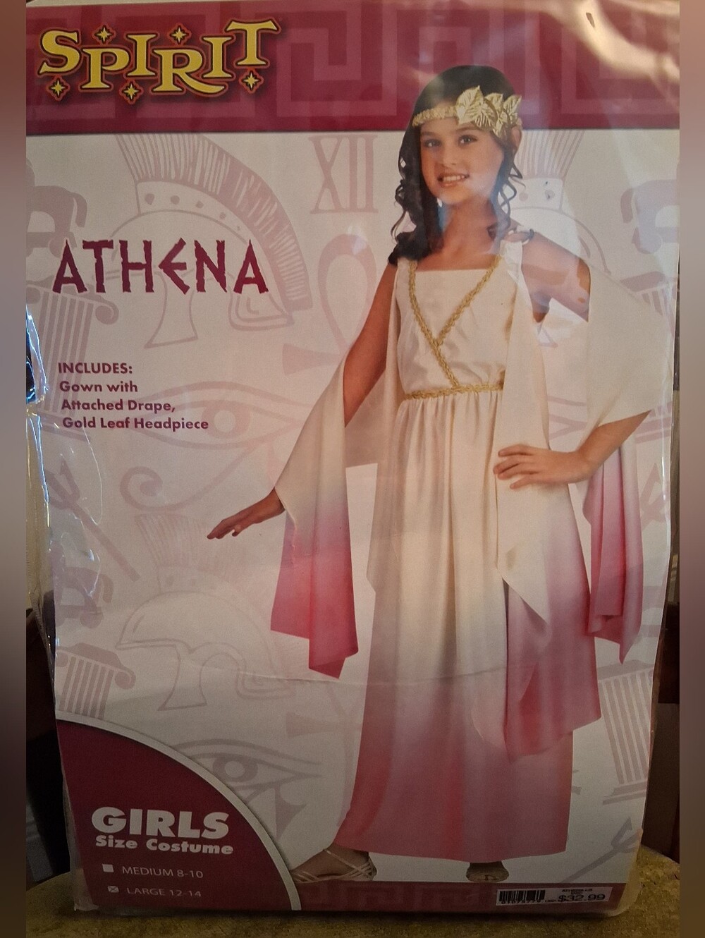 NWT Spirit Halloween GIRLS Athena Costume with Gold Headpiece LARGE (12-14)